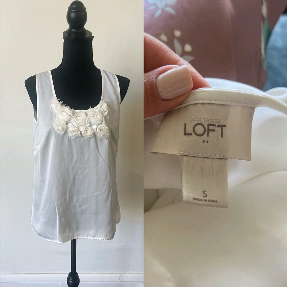 LOFT Floral Appliqué Cream Camisole Blouse Size Small